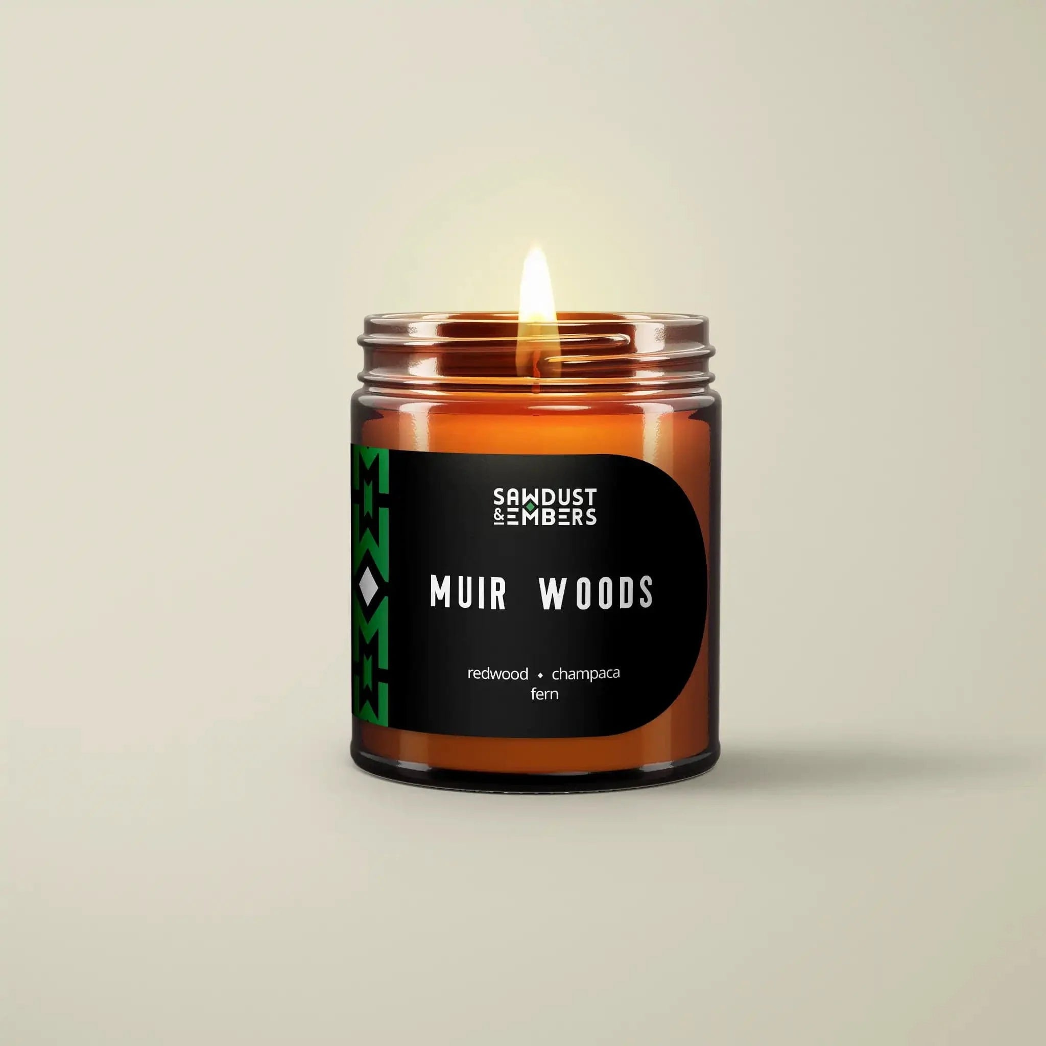 Muir Woods redwood and champaca woody candle by Sawdust & Embers.