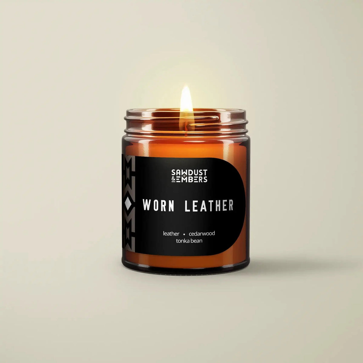 Worn Leather leather and cedarwood candle by Sawdust & Embers.