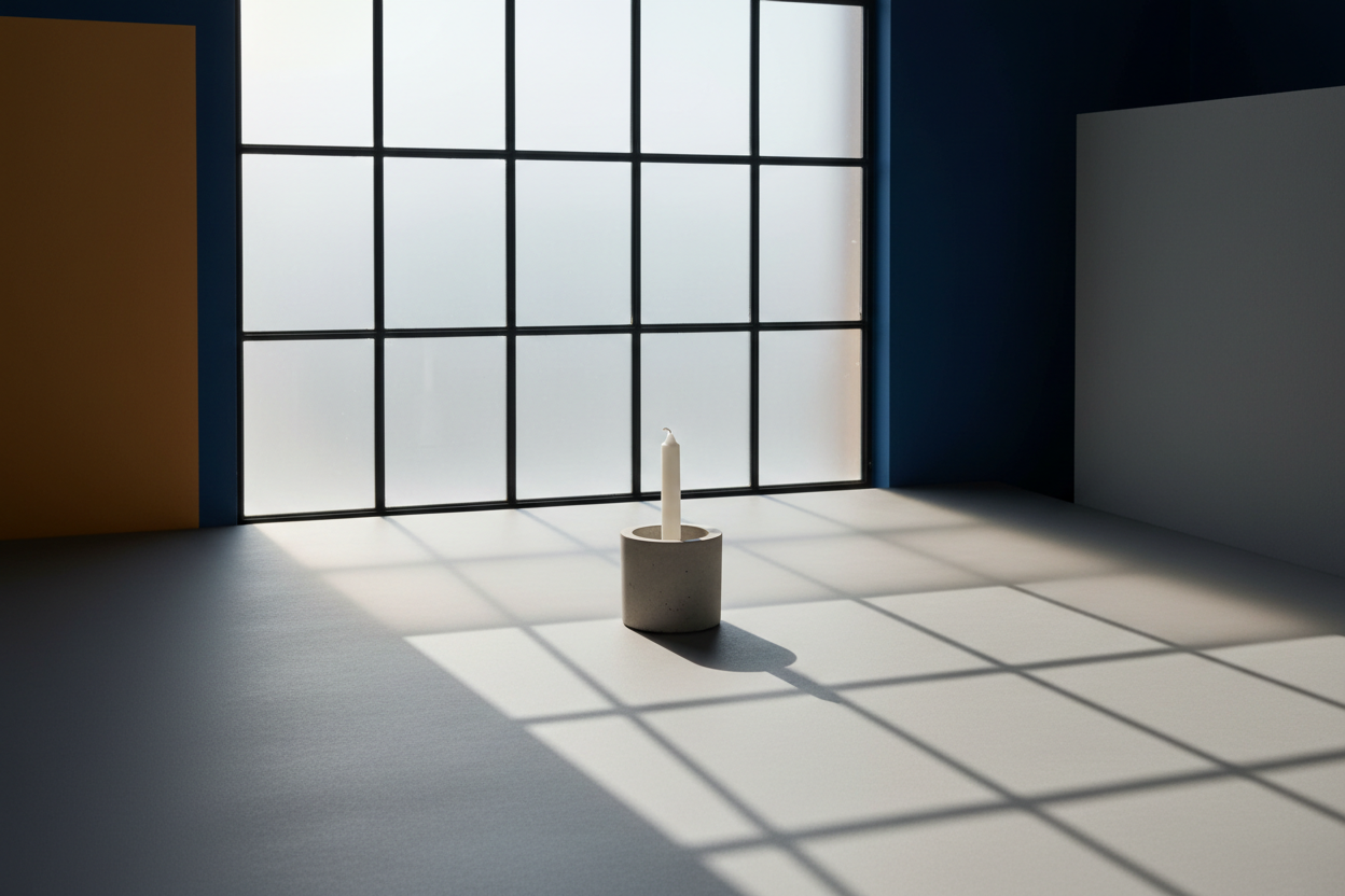 Sawdust & Embers Ethereal Journeys candle collection with minimal Bauhaus-inspired geometric design.