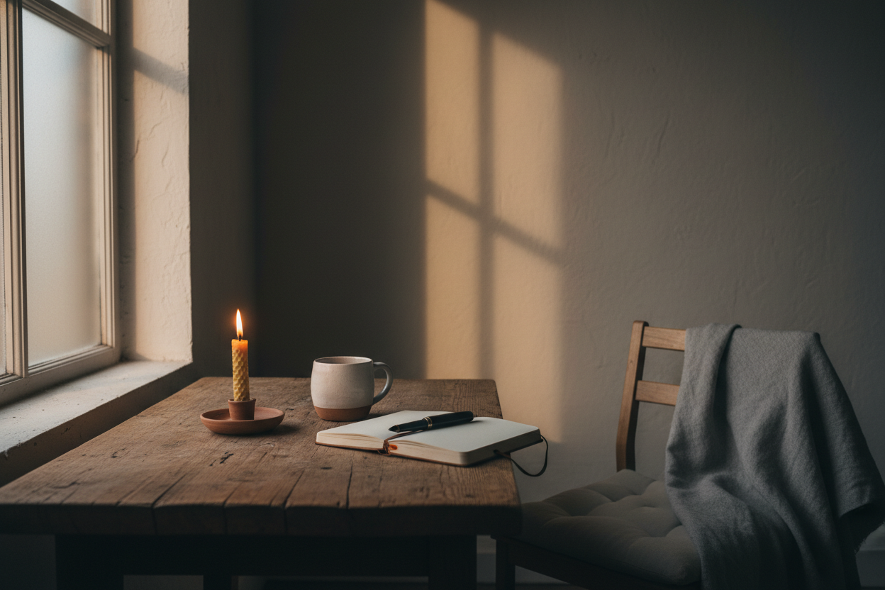 Atmospheric ritual moment with candle