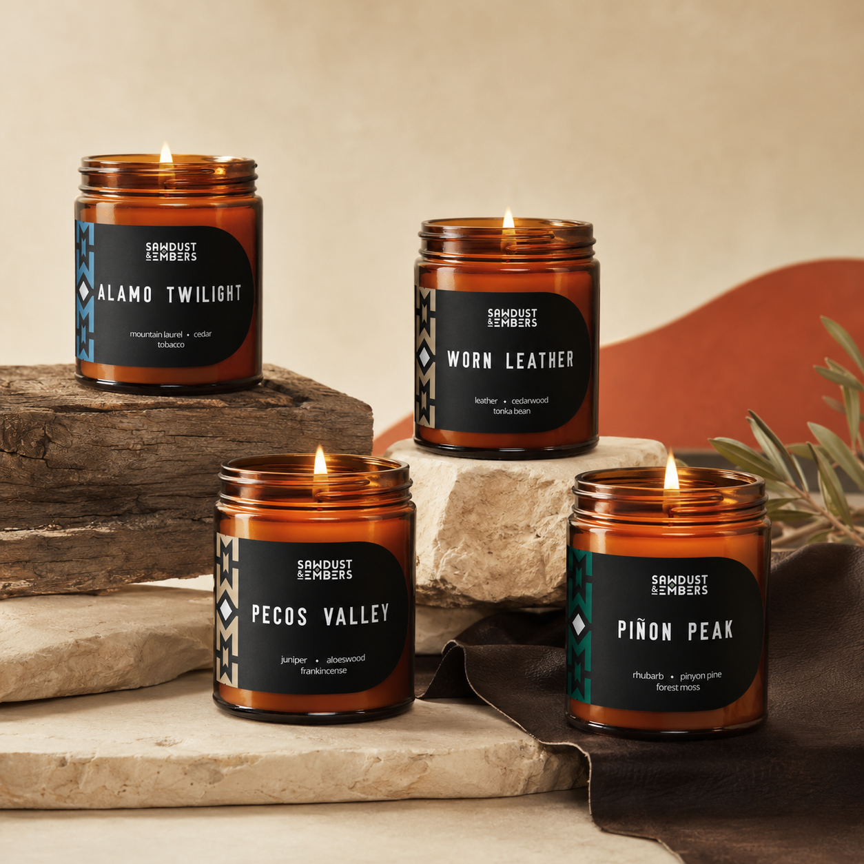 Four Sawdust & Embers Lonestar Series candles